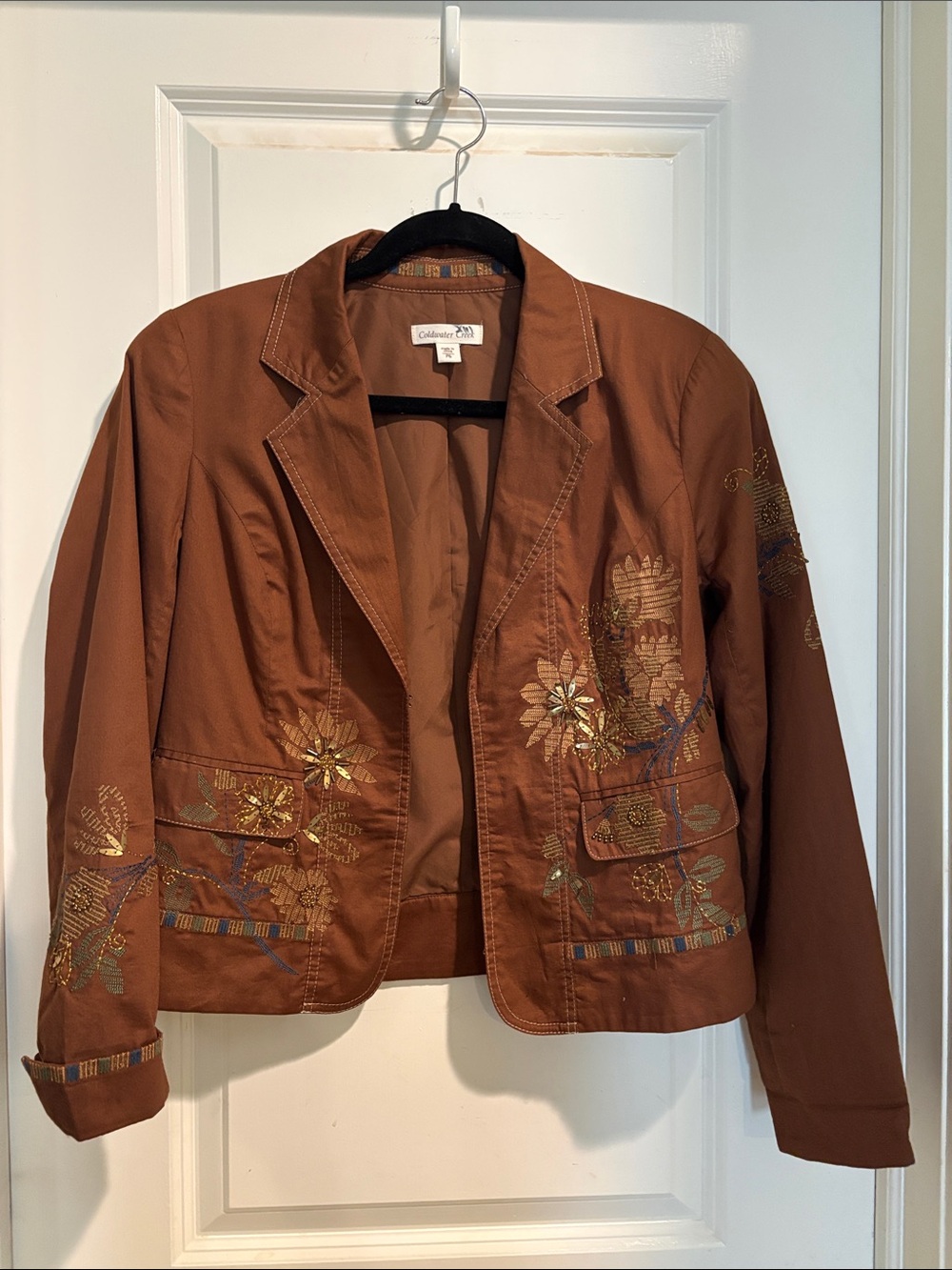 Coldwater Creek Women's Rust Brown Embroidered Blazer Jacket